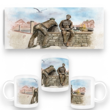 Tasse Becher Kaffeebecher  Aquarell Maritim Kunst Druck Kunstdruck Nordsee Ostfriesland Alt- und Jungfischer Neuharlingersiel